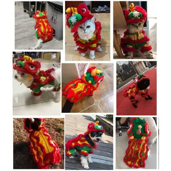 Pet Drabužiai Nauji Metai Dragon Dance Makeover Juokingi Pet Drabužiai Festivalis Raudona Laimingas Šuo Cosplay Kostiumas