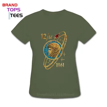 Rusija CCCP Jurijus Gagarinas Marškinėliai Moterims Prekės ženklo Drabužių Užsakymą Trumpas Rankovės Pora Sovietų kosmonautas, 1961 m. marškinėlius Camiseta
