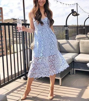 Moterų off peties dugno spageti dirželis suknelė 2020 Tuščiaviduriai nėriniai siuvinėjimo midi suknelė Ponios sexy v kaklo vasaros sundress