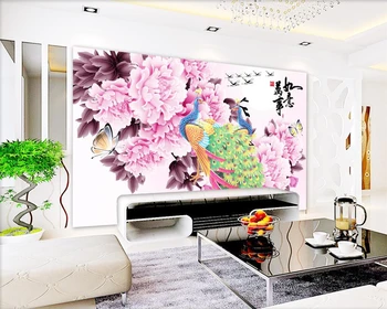 Beibehang Užsakymą tapetai Kinijos Bijūnas Povas Freskos Gyvenimo kambario, Miegamasis Freskos Namų dekoro TV fono sienos 3d tapetai