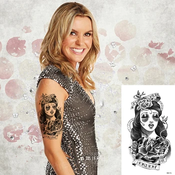 Laikinas atgal tatuiruotės seksualus mirties kaukolės robotas tatuiruotė lipdukas moterys vyrai arm sleeve peties tatuiruotė kūno menas vandeniui juoda