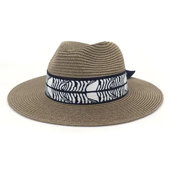 Vasaros laisvalaikio vyrai ir moterys, juoda ir balta pločio juostelė asmeninį atostogų šiaudų skrybėlę HA149