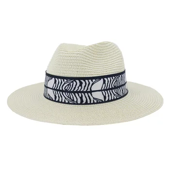 Vasaros laisvalaikio vyrai ir moterys, juoda ir balta pločio juostelė asmeninį atostogų šiaudų skrybėlę HA149