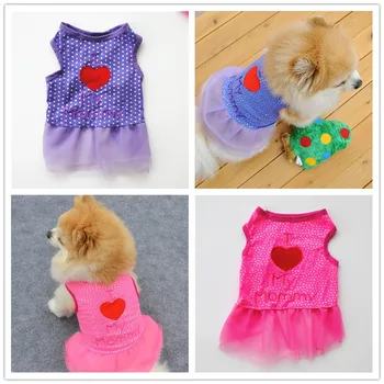 Mielas Dot Širdį, Aš Myliu Savo Mama Poliesteris Šunų Drabužiai Princesė Dress Pet Liemenės Mažylis T-Shirts Šunų Drabužius Teddy Čihuahua