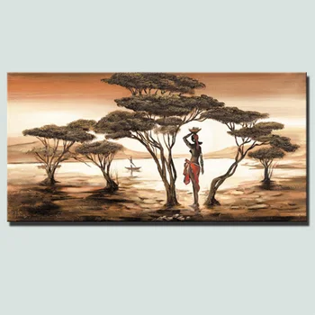 Afrikos Moteris, Paveikslai Ant Sienos, Klasikinio Saulėlydžio Peizažas Sienos Menas Drobė Nuotraukas Ir Plakatus Cuadros Kambario Apdaila