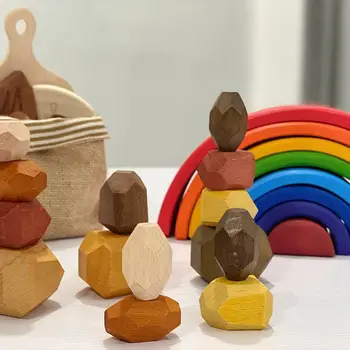 15 Vnt Vaikai Medinių Spalvotų Akmenų Krūvas Žaidimo Kūrimo Bloką Vaikų Kūrybos Švietimo Žaislai, Dovanos
