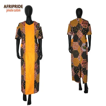 Rudenį afrikos moterų tiesiai suknelė AFRIPRIDE privačių užsakymą tradicinių trumpas rankovės kulkšnies ilgis suknelė grynas cottonA722573