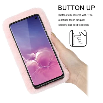 Bling Prabanga Pūkuotas Pūkuotas Pliušinis Kailis Telefono dėklas Samsung Galaxy S20 Ultra S7 S8 S9 S0 S10e Plius 10 Pastaba 5g Triušis Padengti Coque
