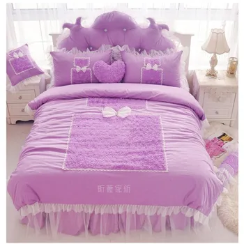Romantiška rožinė princesė patalynės komplektas queen ' king size 4pcs Raukiniai, Nėriniai Gėlės antklode padengti lova sijonas lovatiesė medvilnės pagalvių užvalkalai