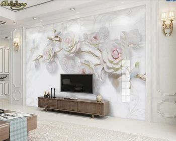 Beibehang Užsakymą Foto Tapetai Didelis Sieninis Anaglyph Rožių Gėlių, Paukščių, Marmuro Sienos Dekoratyvinis dažymas tapetų sienos 3D