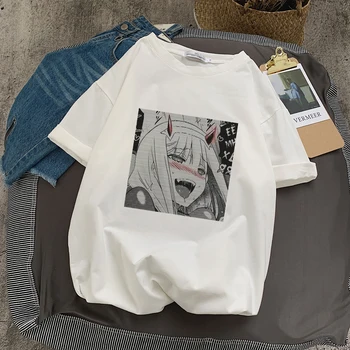 Nulis Du Kawaii Grafinis DARLING Į FRANXX Anime Tee Whitie Marškinėliai Drabužių trumpomis Rankovėmis Femme Vasaros Viršūnes Tshirts Streetwear