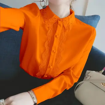 Šifono marškinėliai moterims nėrinių apykaklę 2020 m. rudenį prarasti naujų korėjos šviesos brandus marškinėliai moterims dizaino prasme prancūzijos viršų