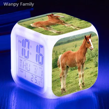 Cute Little Pony LED Laikrodis-Žadintuvas Spalva Žėrintis Liesti jutiklis Žadintuvas Vaikams Gimtadienio Dovana Multifunctio Flash Laikrodis