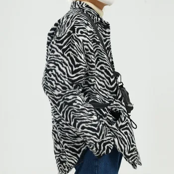 Nauja Rudens Ir Žiemos Vyrų Streetwear Hip-Hop Prarasti Atsitiktinis Striukė Vyrams Zebra Modelis Juostele Mažas Maišelis Sudurti FleeceThicken Šiltas Kailis