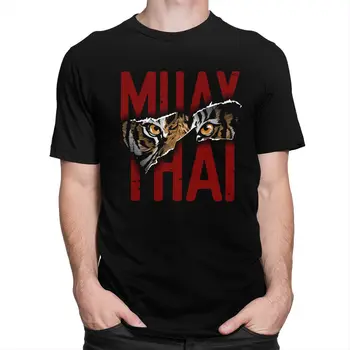 Naujovė Vyrų Muay Thai Tigras T Marškinėliai Trumpas Rankovėmis Crewneck Medvilnės marškinėliai Laisvalaikio Tailandas Kovos menų Kovotojas Dvasia Tee Viršų