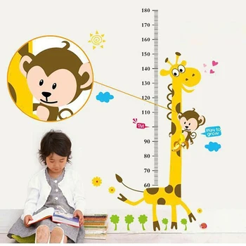 Priemonė Aukštis Sienų Lipdukai Animacinių Filmų Žirafa, Beždžionė Iš Darželio Vaiko Kambario Diagramos Valdovas Aplinkos Apsauga, Namų Dekoro