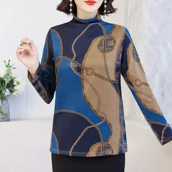 Moterų Pavasario Rudens Stiliaus Palaidinės, Marškinėliai Moterų Golfo ilgomis Rankovėmis Atspausdintas Elegantiškas Atsitiktinis Viršūnes DD9025