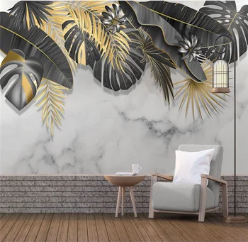 Šiaurės ranka-dažytos tropinių augalų lapai marmuro modelis fono sienos užsakymą tapetai, freskos 8D vandeniui atsparus sienų danga