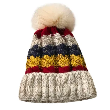 Mados ponios vilnos skrybėlė, žiemą šiltas keturių spalvų siūlėmis storas vilnos skrybėlę kratinys trikotažo švarkelis atsitiktinis skrybėlę slidinėjimo 10.4