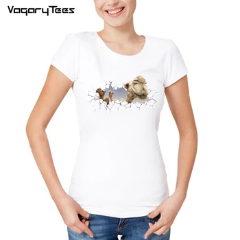 Mielas kupranugaris išeiti ryškus 3D marškinėlius Moterims 2019 naujas baltos spalvos atsitiktinis kvėpuojantis marškinėliai Moterims juokinga t-shirt