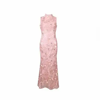 2019 Naujas Moterų rožinės spalvos Blizgučiais O-Kaklo, rankovių Maxi Suknelė Bodycon Iškirpti Seksualus Įžymybė vakare Šalies Tvarstis Suknelės