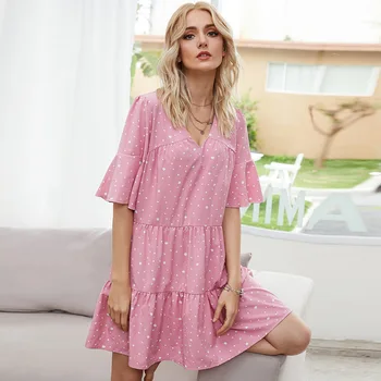 2020 metų Vasaros Naujų Europos ir Amerikos trumparankoviai Polka Dot Sujungimas rožinė zaraing stiliaus za sheining moterims, moteriška Suknelė