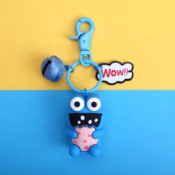 2020 Karšto Pardavimo Aukštos Kokybės Anime Sesame Street Elmo Cookie Monster Bell Keychain Odos Virvę Key Chain Bag Automobilių Pakabukas Paketų Prižiūrėtojų Raktinę