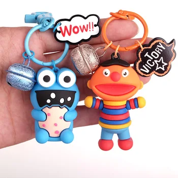 2020 Karšto Pardavimo Aukštos Kokybės Anime Sesame Street Elmo Cookie Monster Bell Keychain Odos Virvę Key Chain Bag Automobilių Pakabukas Paketų Prižiūrėtojų Raktinę