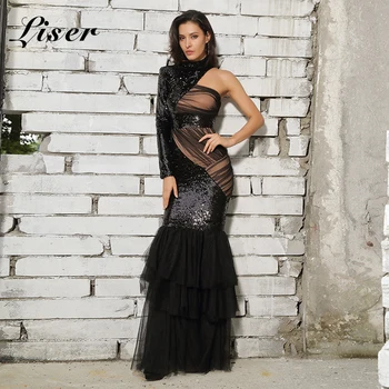 Liser 2019 Naujas Vasaros Moterų Suknelė Golfo Raukiniai Blizgučiais Suknelė Seksualus Bodycon Elegantiškas Įžymybė Partijos Juodosios Suknelės Vestidos