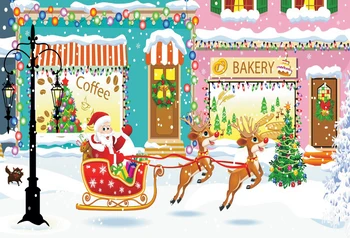 Laeacco Animacinių Filmų Kalėdų Fonas Santa Claus Briedžių Sniego Žiemą Šalių Plakato Nuotrauka Fone Fotografijos Fonas Foto Studija
