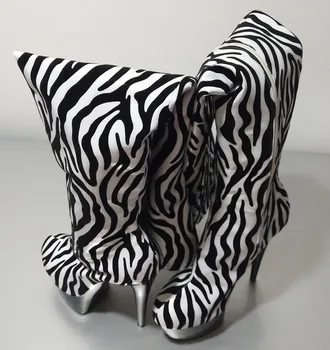 LAIJIANJINXIA Naujas 15cm Mados Zebra Ašutų Odos Platformos Moteriški Batai 6 Colių Aukšto Kulno Batai Seksualus Šlaunų auliniai Batai
