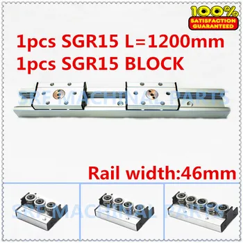 1pcs Aliuminio Aikštėje Roller Linijinis Vadovas Geležinkelių SGR15 L=1200mm +1pcs SGB15 ratų slydimo blokas linijinio Judesio skaidrių geležinkelių