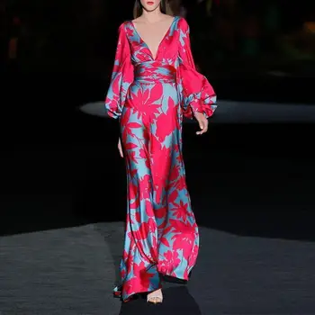 2021 ilgomis Rankovėmis Suknelė VONDA Bohemijos Spausdinti Maxi Suknelė Moterų Pavasario Sundress Atsitiktinis Seksualus V-kaklo Šalies Paplūdimio Skraiste, Stilingas Suknelė