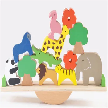 Kūdikių Montessori Švietimo žaislas, Medinės 3D Miško gyvūnų slenksčius Medinis Dramblys, liūtas, tigras Sensorys Dėlionės Mokymo ir Mokymosi Žaislas