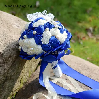 Naujas Atvykimo Vandenyno Stiliaus Dirbtinių Rožių Kristalų Vestuvių Puokštės 2018 Royal Blue Nuotakos Gėlių Vestuvių Papuošalai ramo de novia