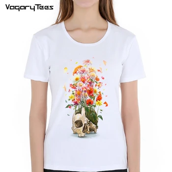 Mada Vasarą Moterys t-shirt Naujas dizainas gėlės Voodoo kaukolė Dažytos T-Shirt Hip-Hop Viršūnes naujovė Tee Cute girl trumpas rankovės