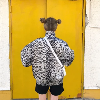 Pavasario Harajuku Leopardas Spausdinti Striukės Moterims Ilgomis Rankovėmis Draugu Kailis Mados Korėjos Negabaritinių Streetwear Ponios Striukė Drabužiai