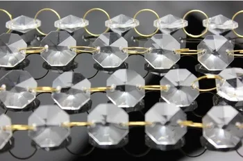 10M/Daug Stiklo Kristalų, Girliandomis, kaip 14mm Aštuoniakampis Kristalas Sruogos, Aukso Spalvos Žiedų Namų Vestuves Kalėdinė Dekoracija