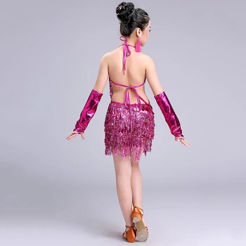 Naujas lotynų Pakraštyje Suknelė mergaitėms blizgančiais Pramoginiai lotynų Salsa Šokių Suknelė Drabužius Samba Šokių Kostiumai Vaikams Vaiku lotynų Dancewear