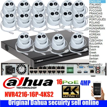Mutil kalba dahua 16ch POE Fotoaparato Rinkinys NVR4216-16p-4ks2 4mp IP vaizdo Kamera IPC-HDW4433C-garso IP kameros Vaizdo Stebėjimo