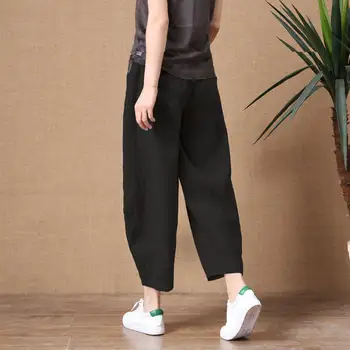 Atsitiktinis Lino Kelnės Streetwear Moterų Plius Dydis Prarasti Aukšto Juosmens Kulkšnies Ilgio Kelnės Kelnės Vasarą, Rudenį Kietas Japonija Kelnės Mergaitėms