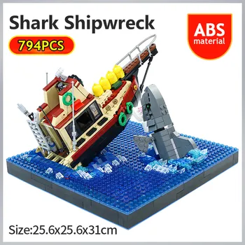 SS Ryklys Puola Laivo Scena Blokai Šokinėjimas Ryklių Žandikauliai Sudužimas Modelis Plytos 
