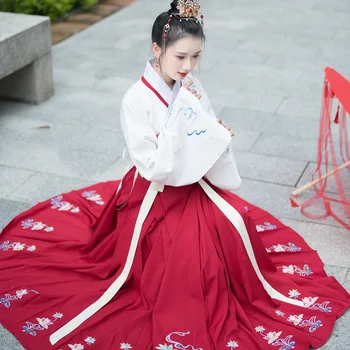 Originalus Ming visiškai skirted suknelė tradicinių hanfu kasdien sunkiųjų siuvinėjimas rankovės kišenė arklių sijonas kostiumas qiu dong