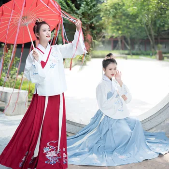 Originalus Ming visiškai skirted suknelė tradicinių hanfu kasdien sunkiųjų siuvinėjimas rankovės kišenė arklių sijonas kostiumas qiu dong