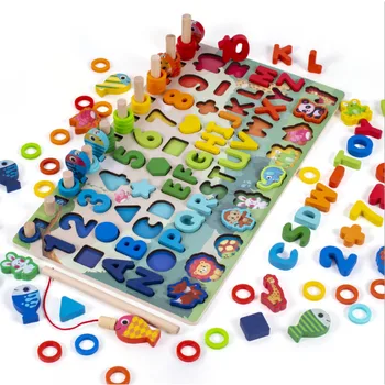 Vaikai Mediniai Montessori Švietimo Žaislai Vaikams Užimtas Valdybos Matematikos Žvejybos Skaičiavimo Geometrinėmis figūromis Besivystančių Valdybos Žaislas