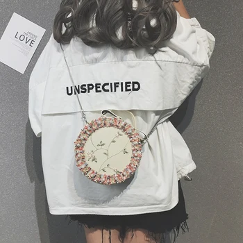 Mažas maišelis moterų 2019 naujų korėjos versija pasakų nėrinių žiedlapis mažas apvalus krepšys mielas grandinės pearl moterų pečių krepšys