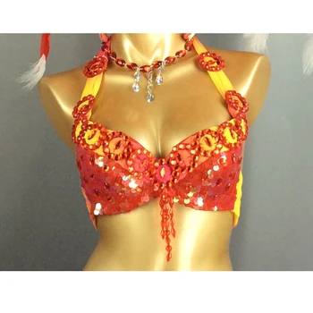 Nemokamas pristatymas karšto pardavimo Seksualus Samba Rio de žaneiro Karnavalas Kostiumas naujas pilvo šokių kostiumą su Raudona Plunksna Galvos gabalas