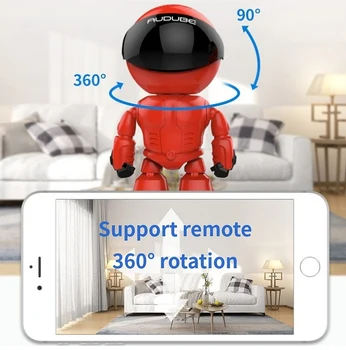 1080P WiFi robotas IP camera PTZ, WiFi saugumo kameros palaiko P2P naktinis matymas, judesio aptikimas dvipusis audio + TF kortelės lizdas