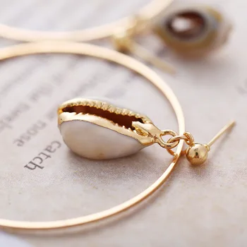 Seashell Stilingas mados Prekės ženklo Abalone aukso spalvos, geometriniai dideli apvalūs auskarai moterims dideli, tuščiaviduriai lašas auskarai papuošalai