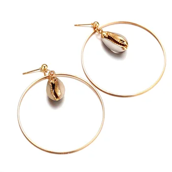 Seashell Stilingas mados Prekės ženklo Abalone aukso spalvos, geometriniai dideli apvalūs auskarai moterims dideli, tuščiaviduriai lašas auskarai papuošalai